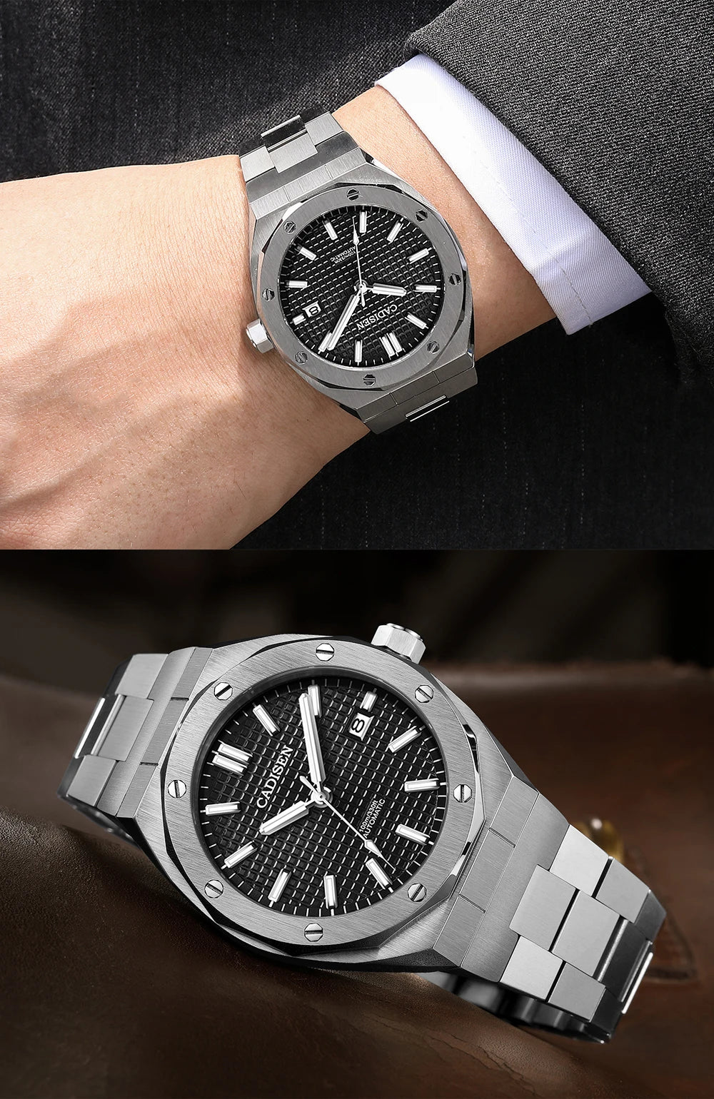 CADISEN 42MM Men's Mechanical Watch Luxury NH35A Movement Automatic Watches Sapphire Mirror 10Bar Waterproof Watch For Men