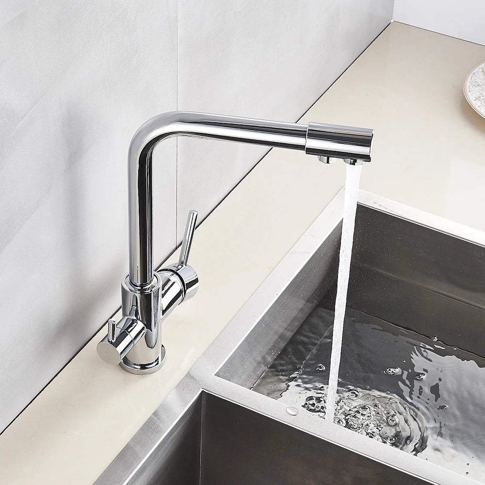 Rozin Chrome Brass Purified Water Kitchen Faucet Mixer Tap and Pure Water Filter Faucet Deck Mounted Dual Handles Hot Cold Taps