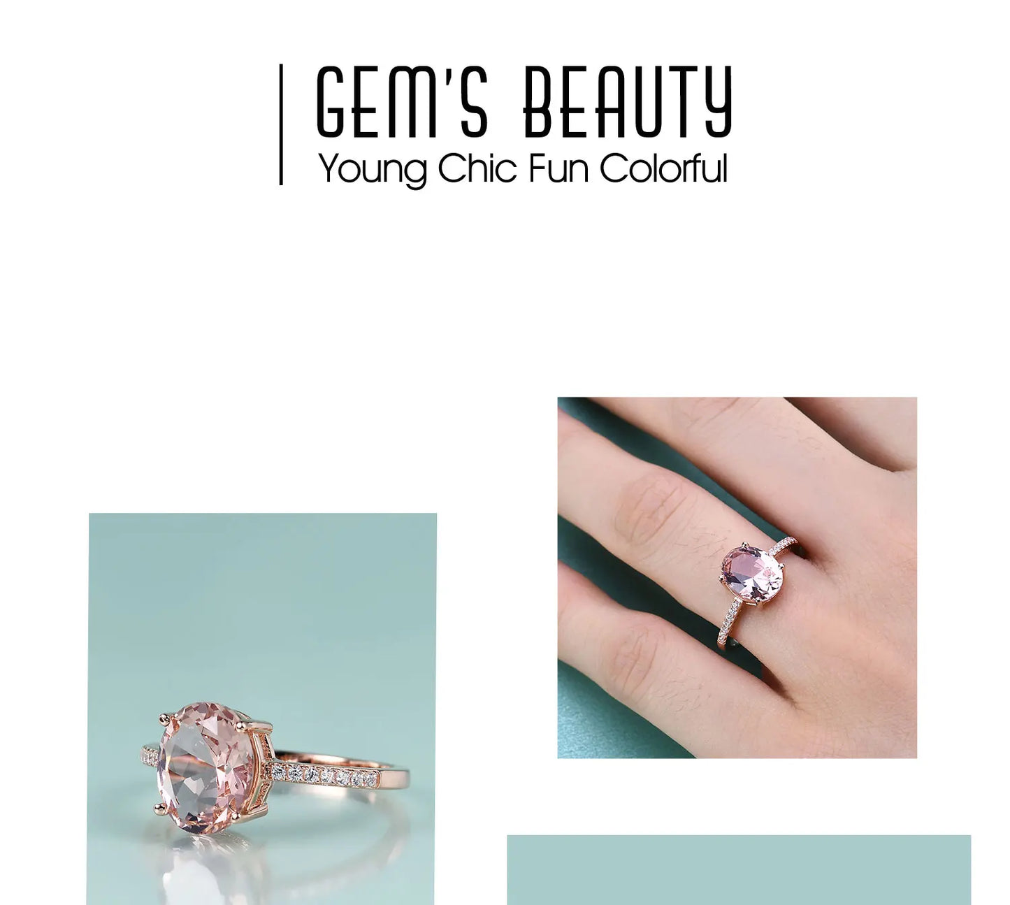 GEM'S BEAUTY Rose Gold Filled Sterling Silver Natural Morganite Rings Oval Cut Handmade Romantic For Women Engagement Rings