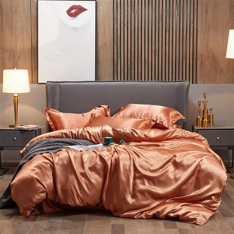 Bedding Set Solid Color Luxury Bedding Kit Rayon Satin Duvet Cover Set Twin Queen King Size Bed Set 2pcs/3pcs/4pcs