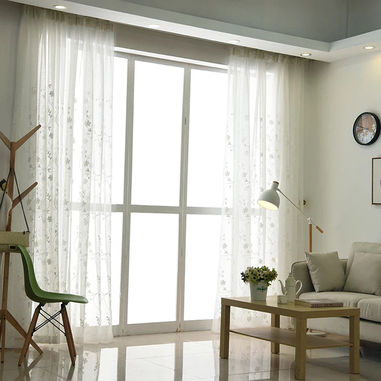 Korean White Embroidered Voile Curtains For Bedroom Window Curtain For Living Room Sheer Curtains Blinds Custom Made Drapes