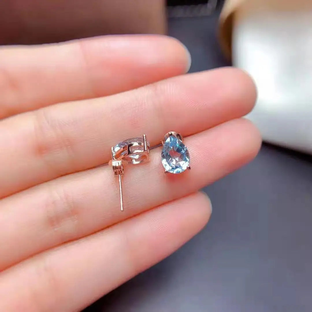 FS Natural Aquamarine S925 Sterling Silver Studs Earrings With Certificate Fine Fashion Charm Weddings Jewelry For Women MeiBaPJ