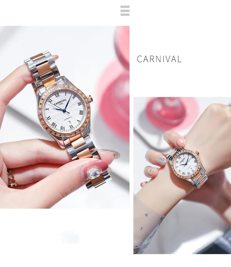 CARNIVAL Women Watches Mechanical Watch Luxury Bracelet Wrist Wristwatch Elegant Ladies Automatic Clock Watch Relogio Feminino