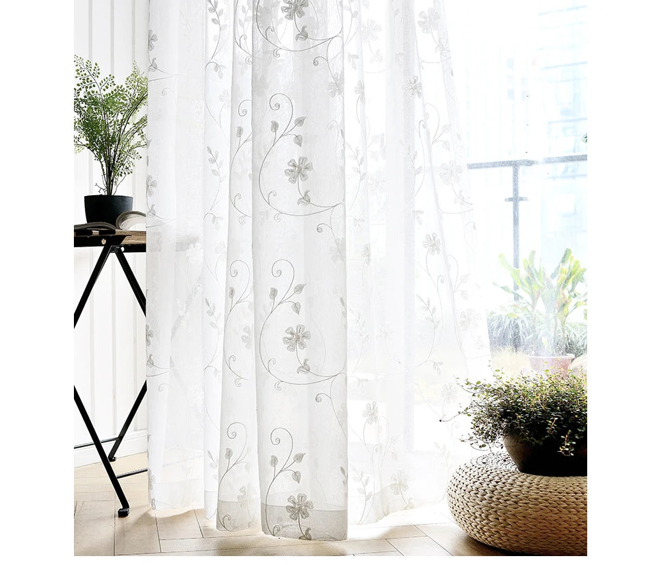 Korean White Embroidered Voile Curtains For Bedroom Window Curtain For Living Room Sheer Curtains Blinds Custom Made Drapes