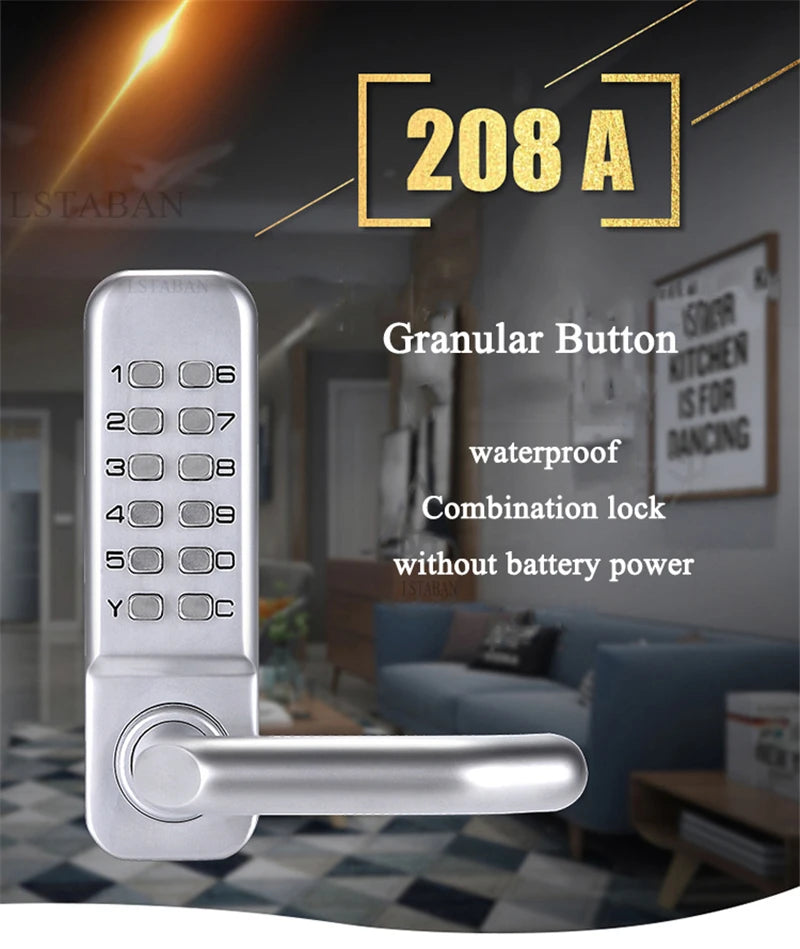 Silver Long Handle Keyless Mechanical Digital Door Lock Password Keypad Home Garden Yard Wooden Iron Gate Lock Pushbutton