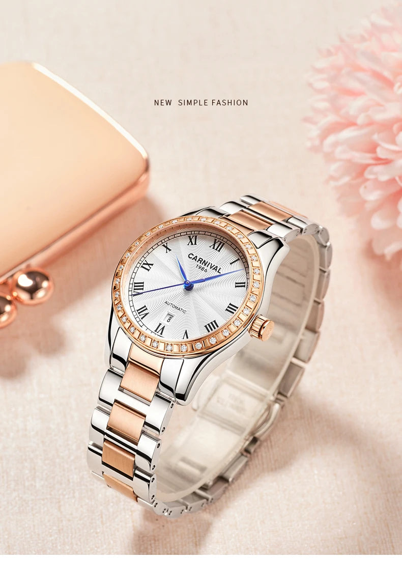 CARNIVAL Women Watches Mechanical Watch Luxury Bracelet Wrist Wristwatch Elegant Ladies Automatic Clock Watch Relogio Feminino