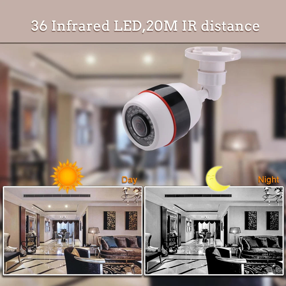 Hamrolte 5MP CCTV Camera 5MP 1.7MM Fisheye Lens 180Degree Panoramic AHD Camera Night Vision Waterproof Outdoor Bullet Camera