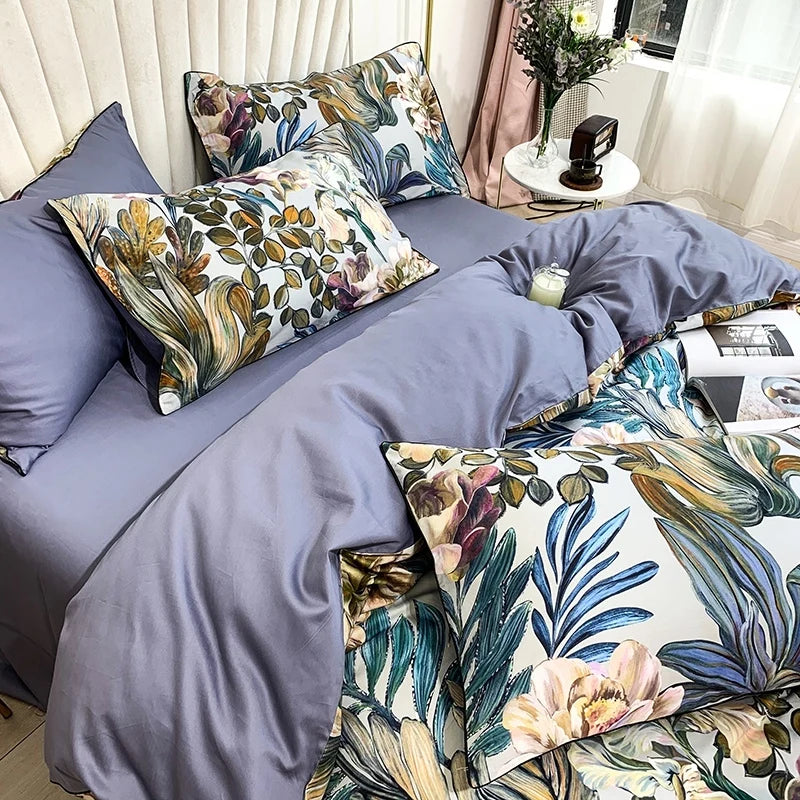 HD printed Birds Branch printed Premium Egyptian cotton Silky Soft Duvet Cover Family size US King Queen Size Bedding Set 4/6Pcs