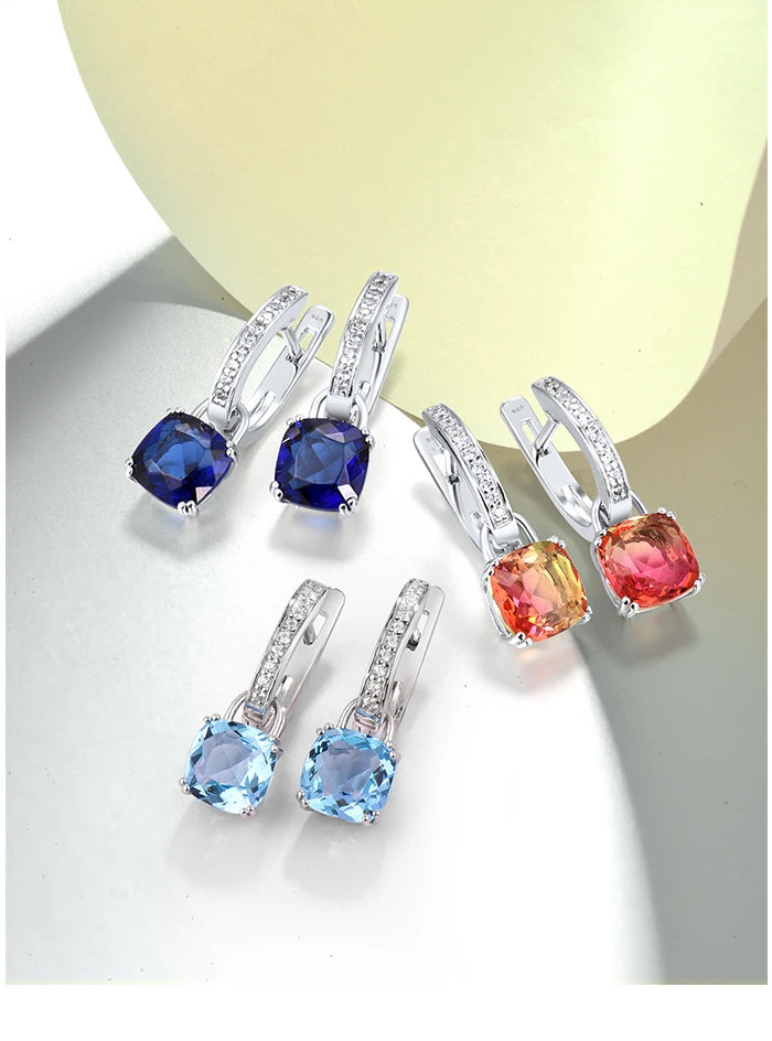 SANTUZZA Pure 925 Sterling Silver Earrings For Women Blue Pink Stones White Cubic Zirconia Dangle Earrings Fashion Fine Jewelry