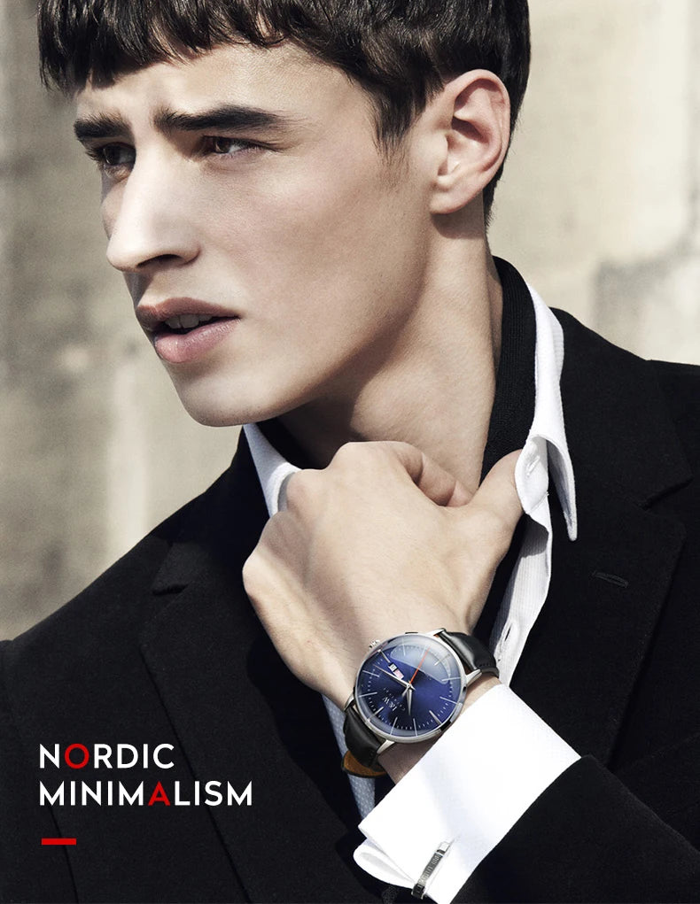 Japan MIYOTA Automatic Watch 3D Curved Sapphire Mechanical Wristwatches Waterproof Leather Strap Double Calendar Watches for Men