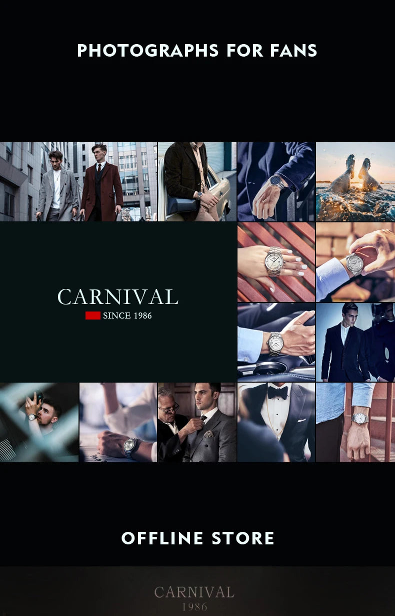 Carnival Brand Luxury Tourbillon Watches Leather Calendar Week Month High-End Mechanical Watch Business Men Automatic Clock