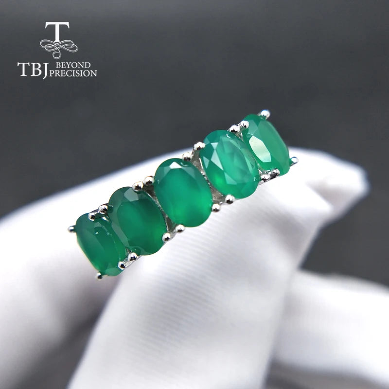 TBJ,natural green agate jewelry set ring earring  925 sterling silver fine natural gemstone jewelry for women mom nice gift