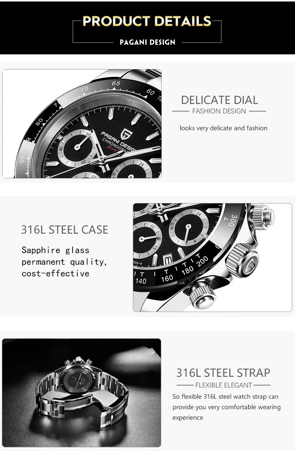 PAGANI DESIGN 2025 New PD-1644 Meteorite Dial Fashion Men Quartz Wristwatches 100M Sapphire Glass Chronograph relogio masculino