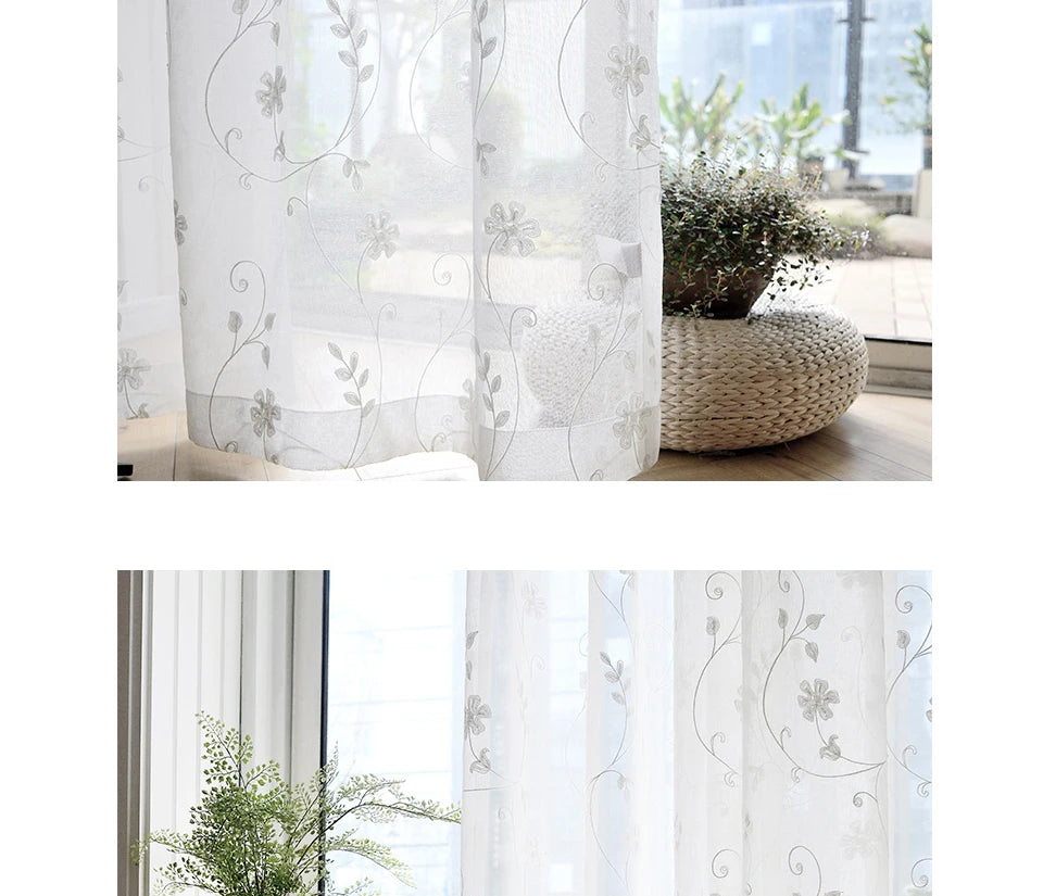 Korean White Embroidered Voile Curtains For Bedroom Window Curtain For Living Room Sheer Curtains Blinds Custom Made Drapes