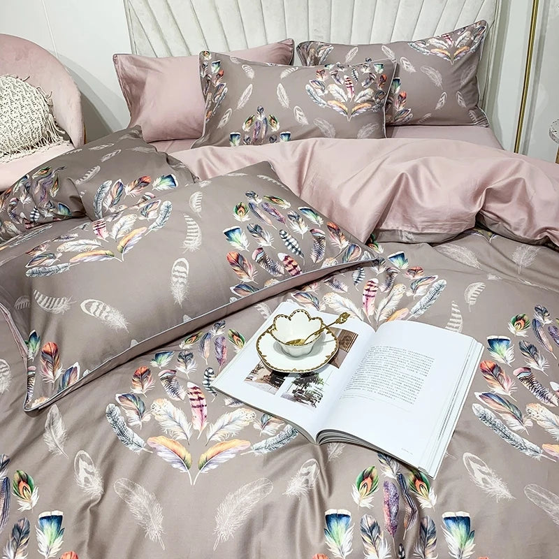 HD printed Birds Branch printed Premium Egyptian cotton Silky Soft Duvet Cover Family size US King Queen Size Bedding Set 4/6Pcs