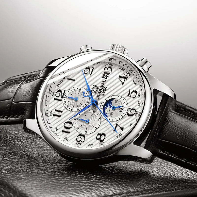 Carnival Brand Automatic Watch Fashion Luxury Waterproof Calendar Moon Phase Mechanical Watches For Men Clock Relogio Masculino