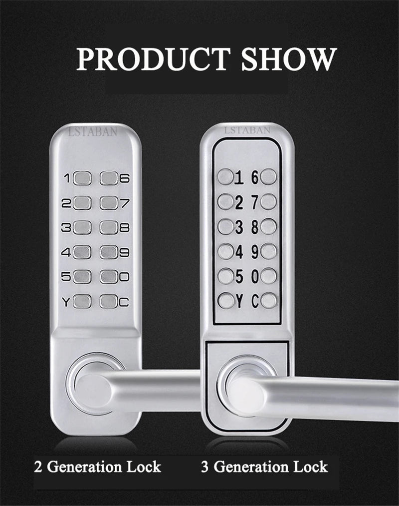 Silver Long Handle Keyless Mechanical Digital Door Lock Password Keypad Home Garden Yard Wooden Iron Gate Lock Pushbutton