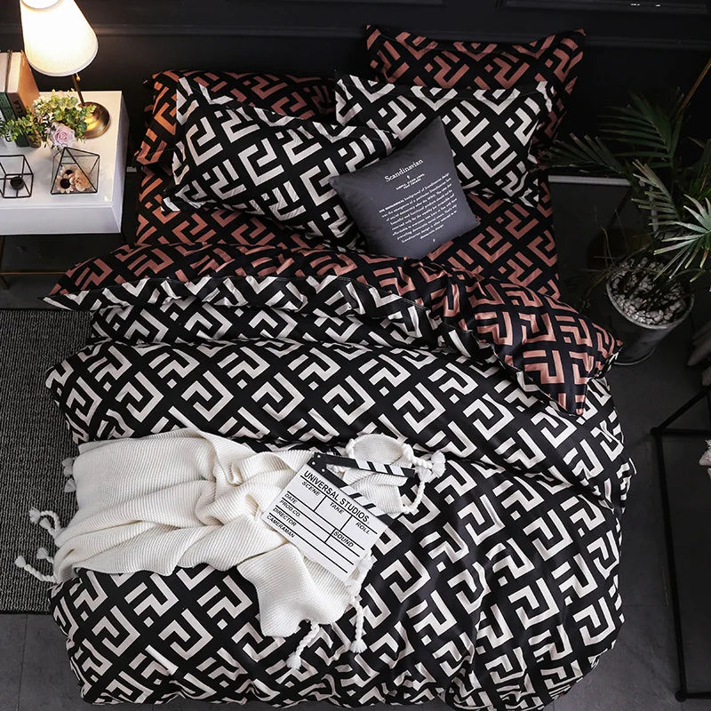 fashionable block pattern black duvet cover set king queen double twin single size bed linen set
