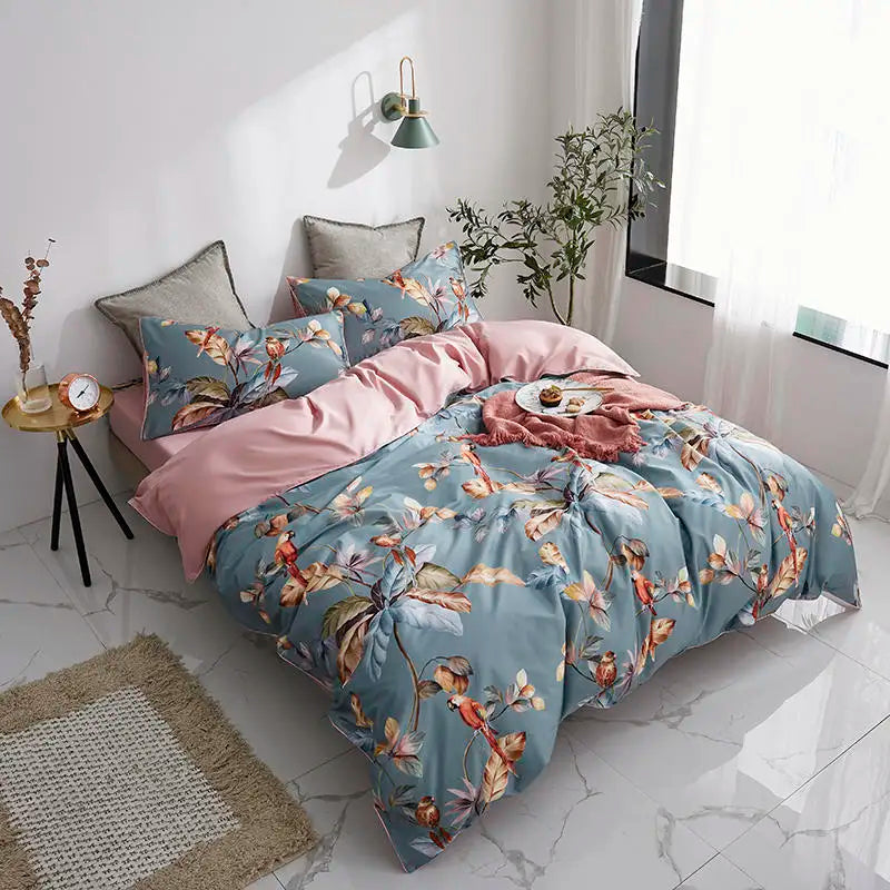 HD printed Birds Branch printed Premium Egyptian cotton Silky Soft Duvet Cover Family size US King Queen Size Bedding Set 4/6Pcs