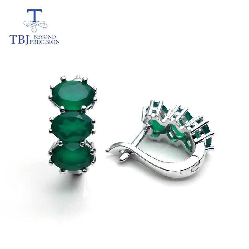 TBJ,natural green agate jewelry set ring earring  925 sterling silver fine natural gemstone jewelry for women mom nice gift