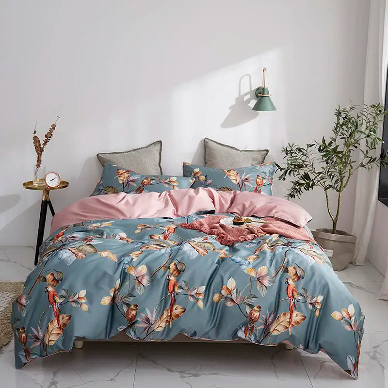 HD printed Birds Branch printed Premium Egyptian cotton Silky Soft Duvet Cover Family size US King Queen Size Bedding Set 4/6Pcs