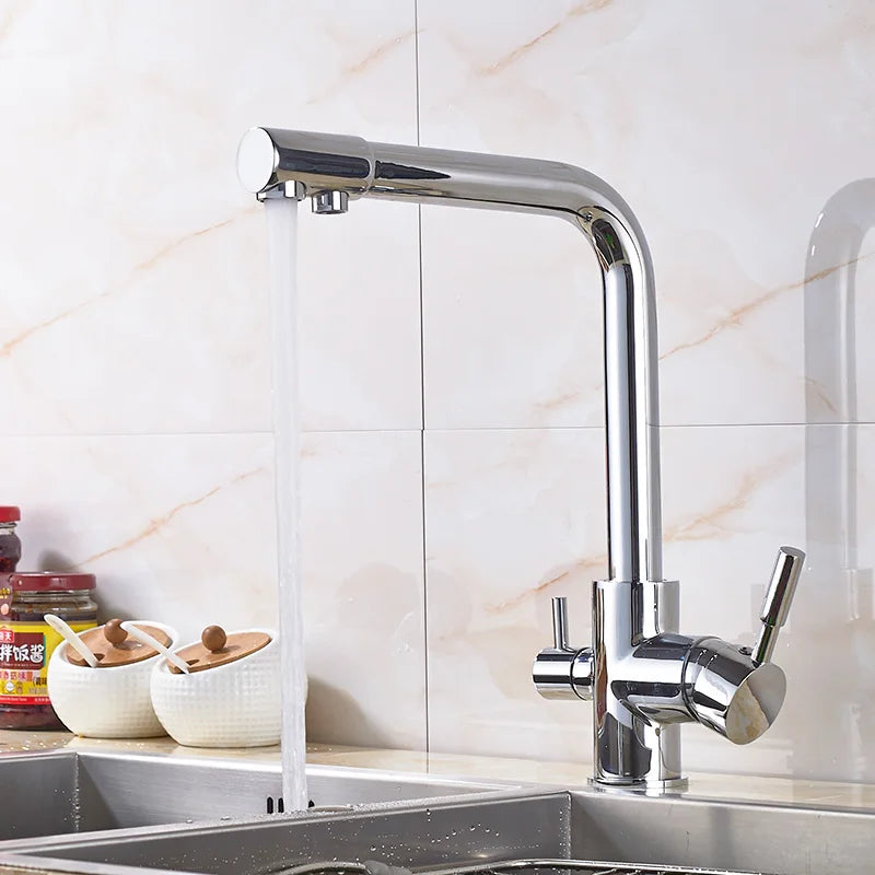 Rozin Chrome Brass Purified Water Kitchen Faucet Mixer Tap and Pure Water Filter Faucet Deck Mounted Dual Handles Hot Cold Taps