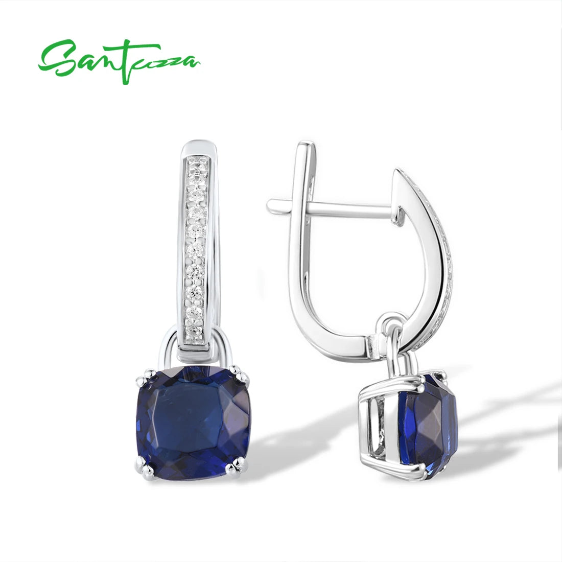 SANTUZZA Pure 925 Sterling Silver Earrings For Women Blue Pink Stones White Cubic Zirconia Dangle Earrings Fashion Fine Jewelry