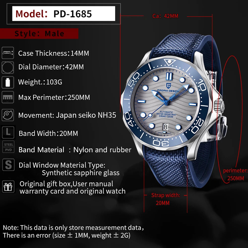 2025 New PAGANI DESIGN 007 Men's Watches Luxury Automatic Watch For Man NH35 Mechanical Wristwatches AR Sapphire Luminous Clock