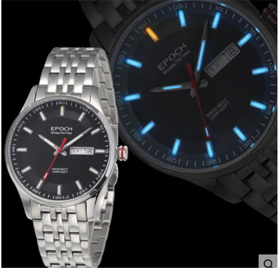 EPOCH Men Quartz Watch Super Luminous 25 Ronda Movement Chinese English Day Date WR100M Sapphire Military Watch 40mm