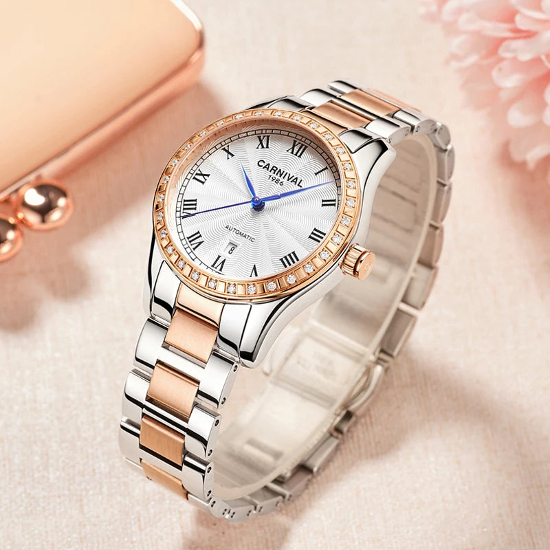 CARNIVAL Women Watches Mechanical Watch Luxury Bracelet Wrist Wristwatch Elegant Ladies Automatic Clock Watch Relogio Feminino