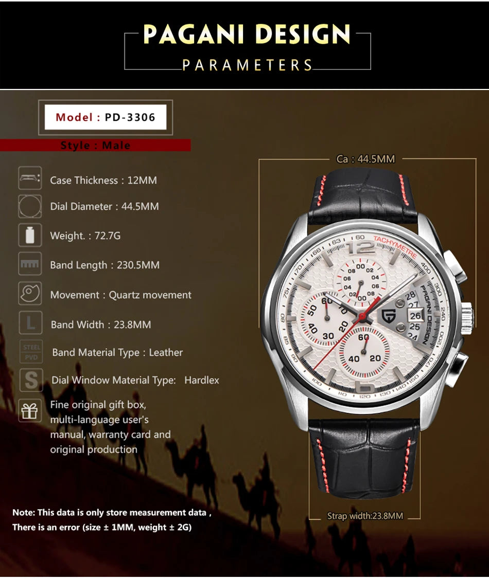 PAGANI DESIGN New Men Quartz Watches Luxury Brands Fashion Movement Military Watches Leather Quartz Watches Relogio Masculino