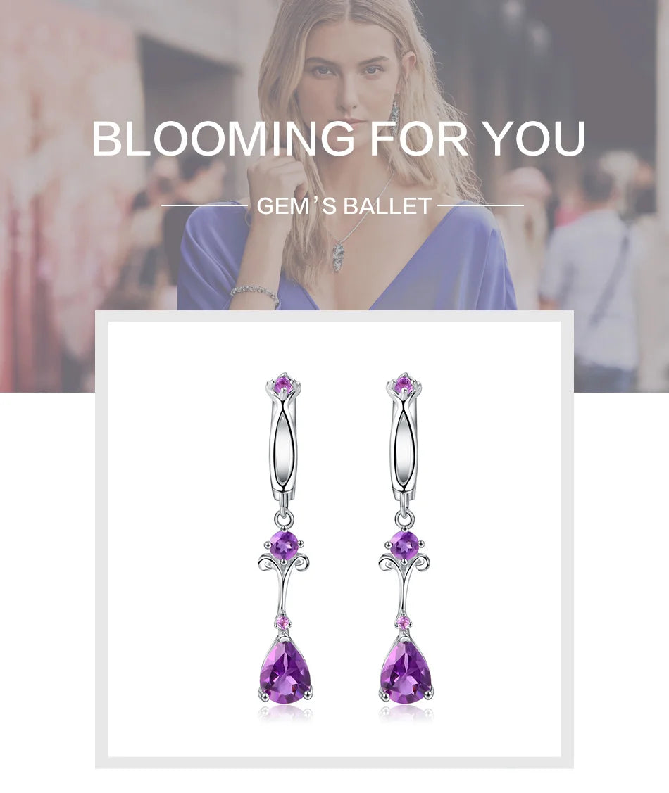 Gem's Ballet 2.87Ct Natural Purple Amethyst Drop Earring 925 Sterling Silver Flower Vintage Earrings For Women Fine Jewelry