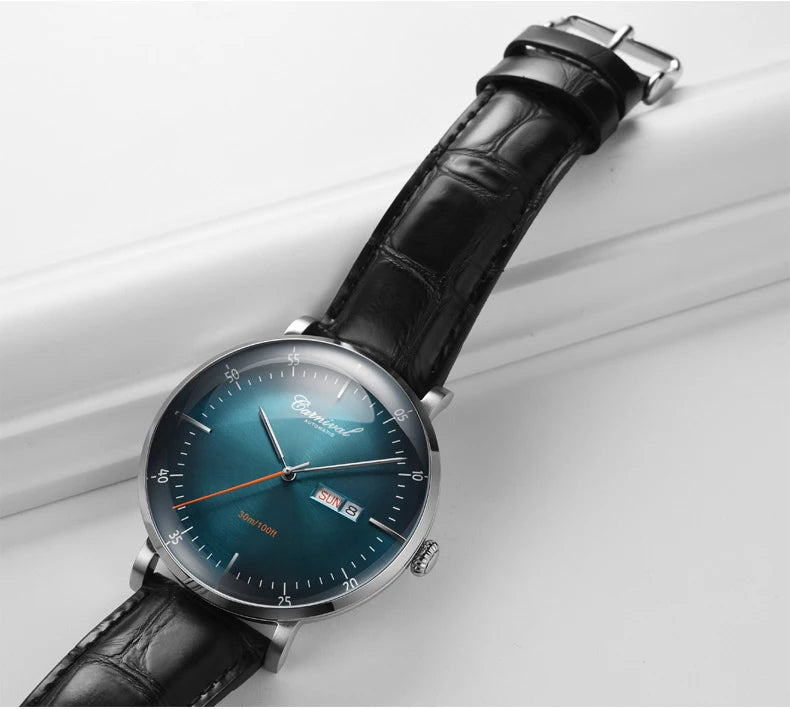 MIYOTA Movement Mechanical Watches Top Brand CARNIVAL Fashion Automatic Watch Men Calendar Week Waterproof Leather Band Sapphire