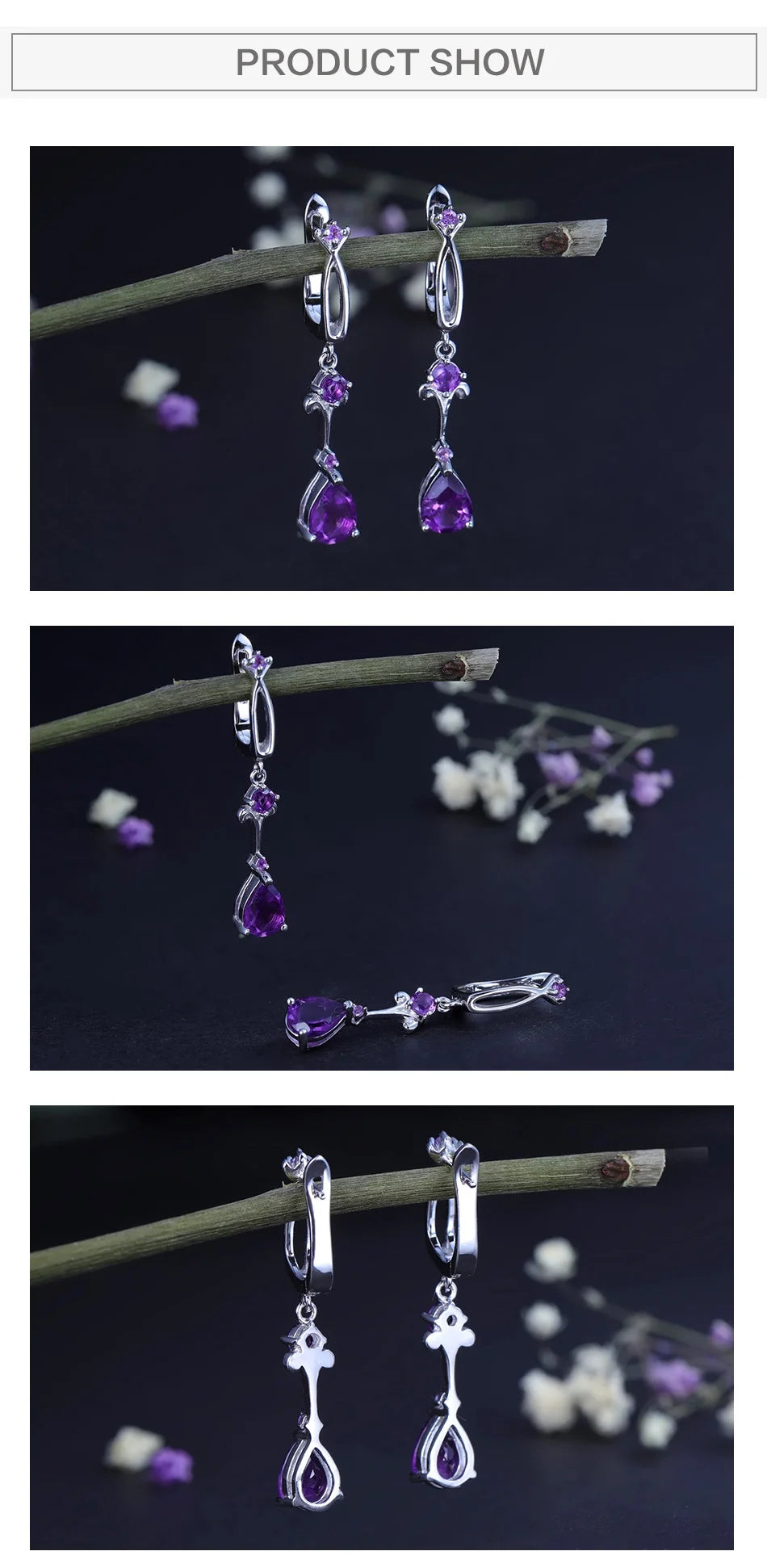 Gem's Ballet 2.87Ct Natural Purple Amethyst Drop Earring 925 Sterling Silver Flower Vintage Earrings For Women Fine Jewelry