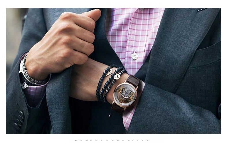 Reef Tiger/RT Men Designer Casual Fashion Quartz Watches Skeleton Sapphire Leather Strap Rose Gold Clock RGA1958