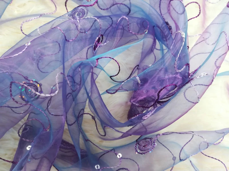 Romantic Modern Embroidered Sequins Butterfly Rustic Sheer Purple Voile Curtains for Living Room Bedroom Kitchen   344&C