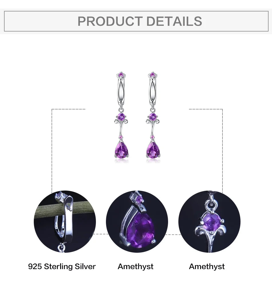 Gem's Ballet 2.87Ct Natural Purple Amethyst Drop Earring 925 Sterling Silver Flower Vintage Earrings For Women Fine Jewelry