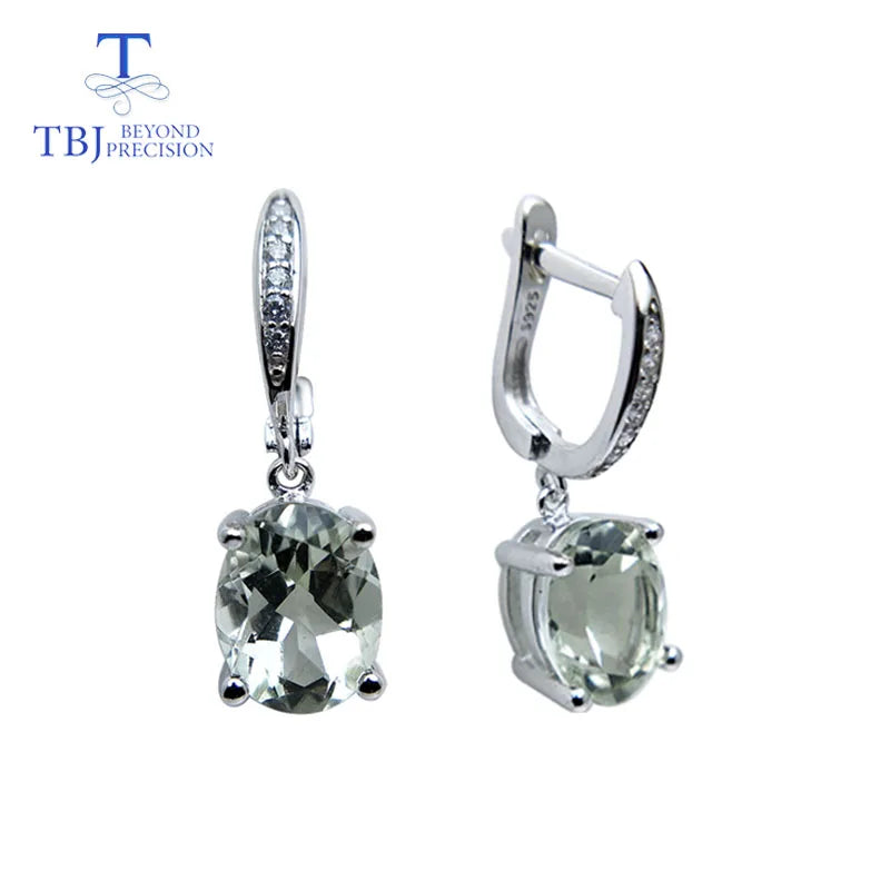 TBJ,Simple  natural green amethyst gemstone jewelry Necklaces and earrings set in 925 silver gemstone for women with gift box