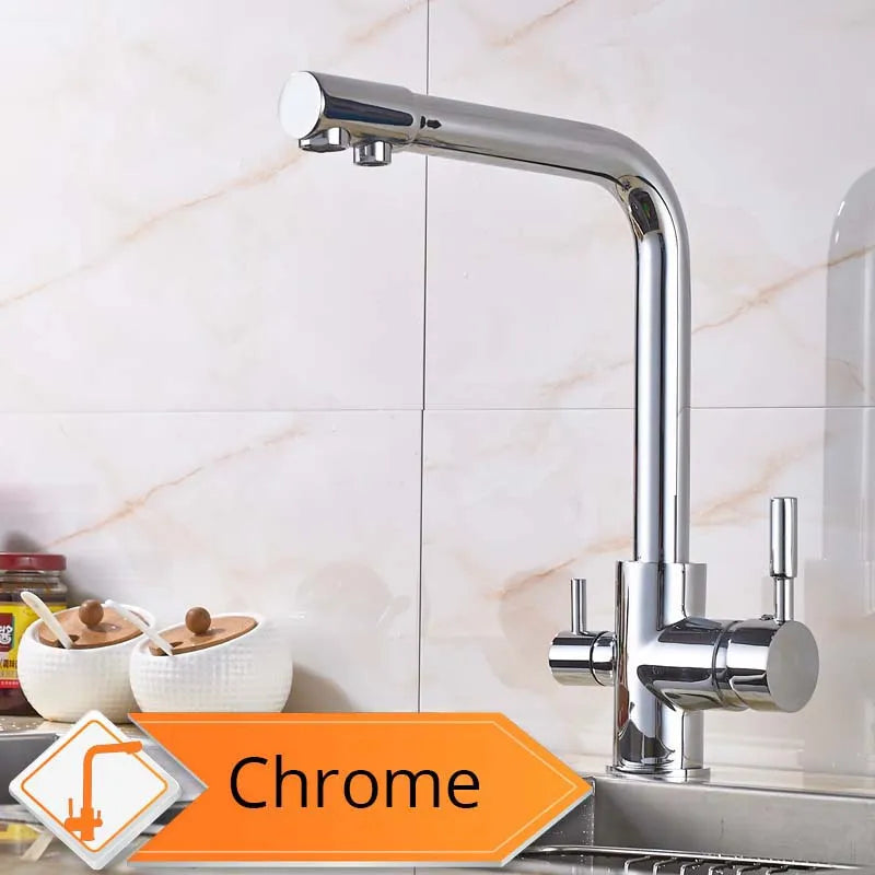 Rozin Chrome Brass Purified Water Kitchen Faucet Mixer Tap and Pure Water Filter Faucet Deck Mounted Dual Handles Hot Cold Taps