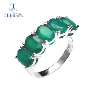 TBJ,natural green agate jewelry set ring earring  925 sterling silver fine natural gemstone jewelry for women mom nice gift