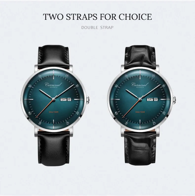 MIYOTA Movement Mechanical Watches Top Brand CARNIVAL Fashion Automatic Watch Men Calendar Week Waterproof Leather Band Sapphire