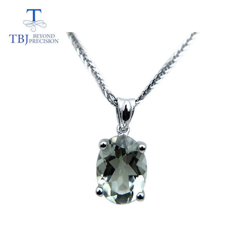 TBJ,Simple  natural green amethyst gemstone jewelry Necklaces and earrings set in 925 silver gemstone for women with gift box