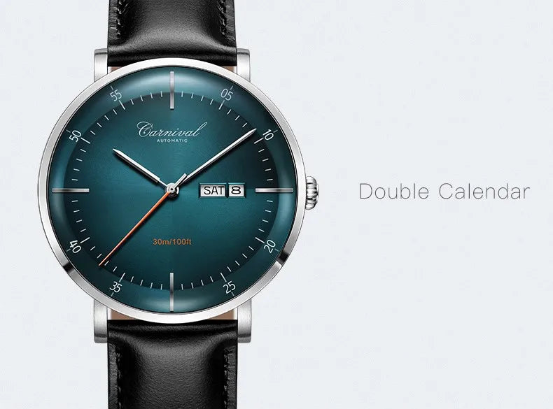 MIYOTA Movement Mechanical Watches Top Brand CARNIVAL Fashion Automatic Watch Men Calendar Week Waterproof Leather Band Sapphire