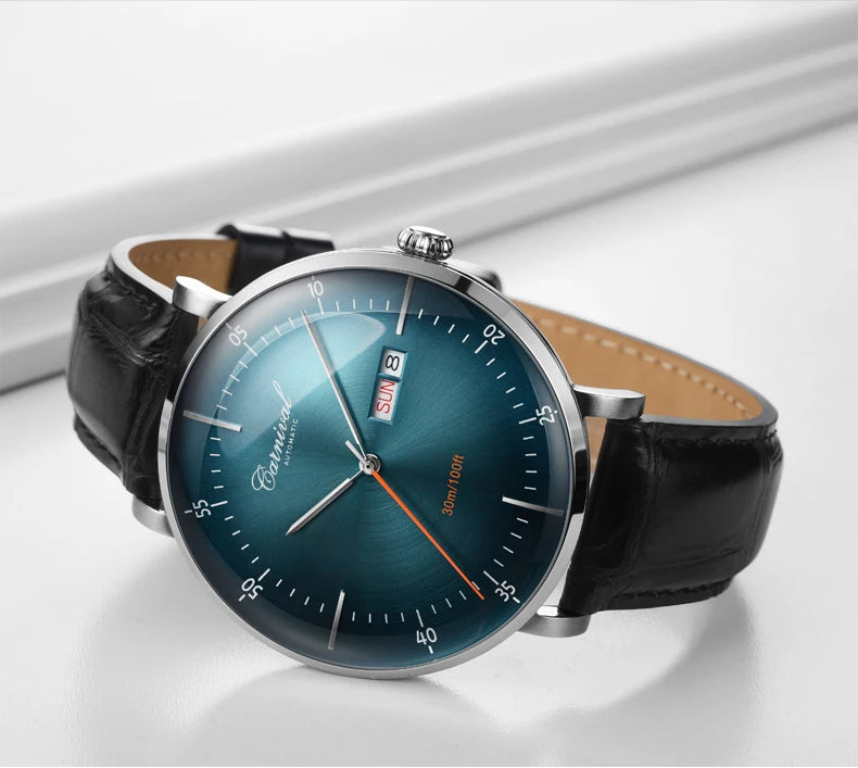 MIYOTA Movement Mechanical Watches Top Brand CARNIVAL Fashion Automatic Watch Men Calendar Week Waterproof Leather Band Sapphire