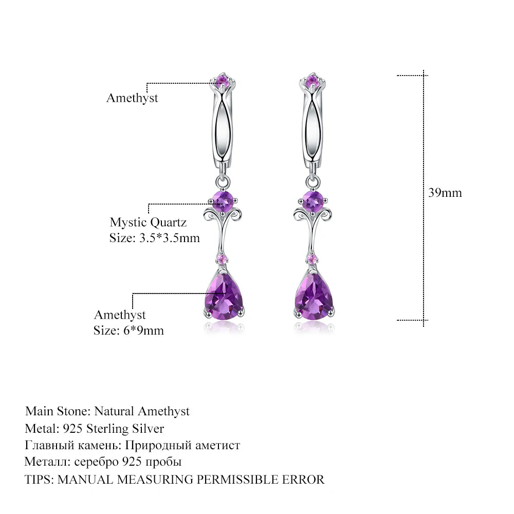 Gem's Ballet 2.87Ct Natural Purple Amethyst Drop Earring 925 Sterling Silver Flower Vintage Earrings For Women Fine Jewelry