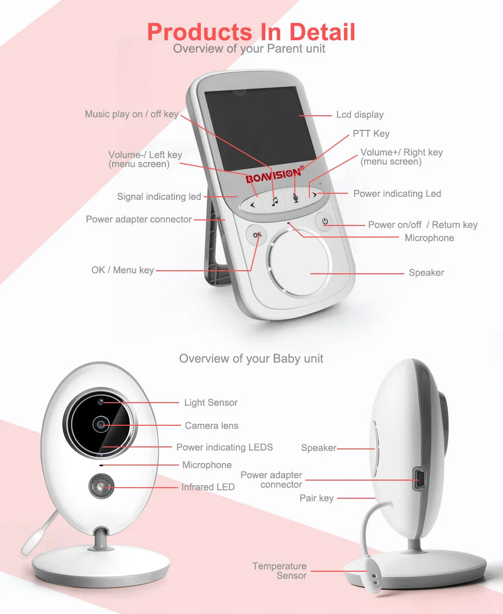 Wireless LCD Audio Video Baby Monitor VB605 Radio Nanny Music Intercom IR 24h Portable Baby Camera Baby Walkie Talkie Babysitter