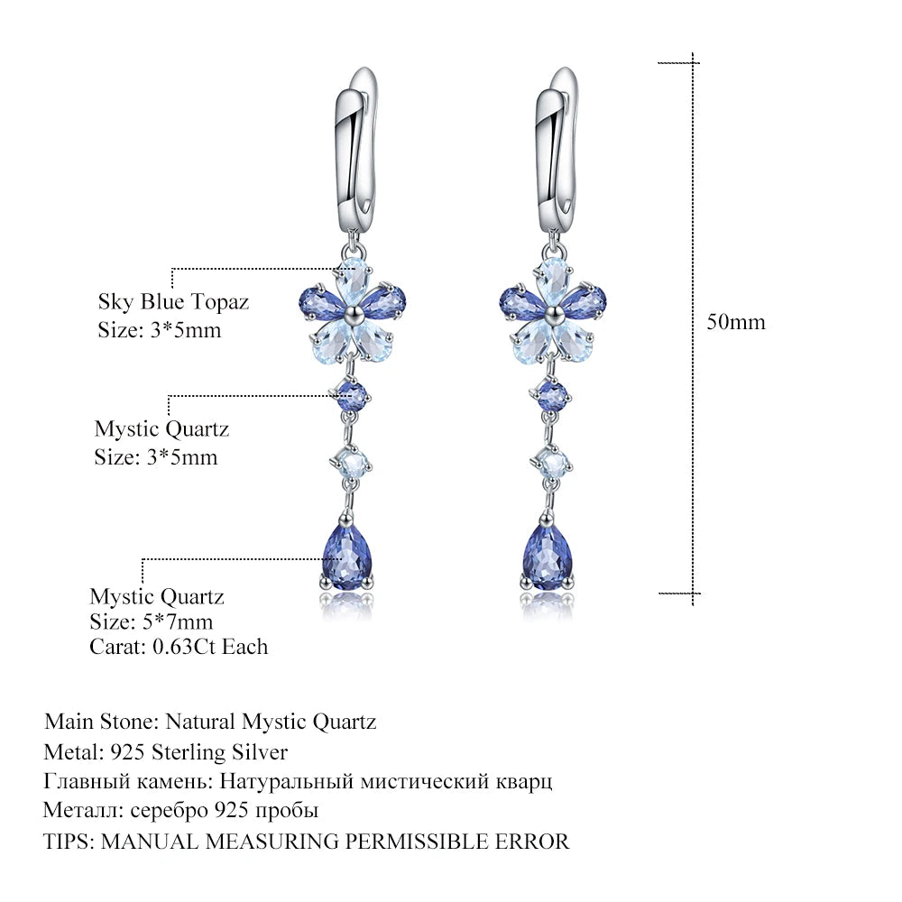 GEM'S BALLET Natural Iolite Blue Mystic Quartz Sky Blue Topaz 925 Sterling Silver Flower Drop Earrings Fine Jewelry for Women