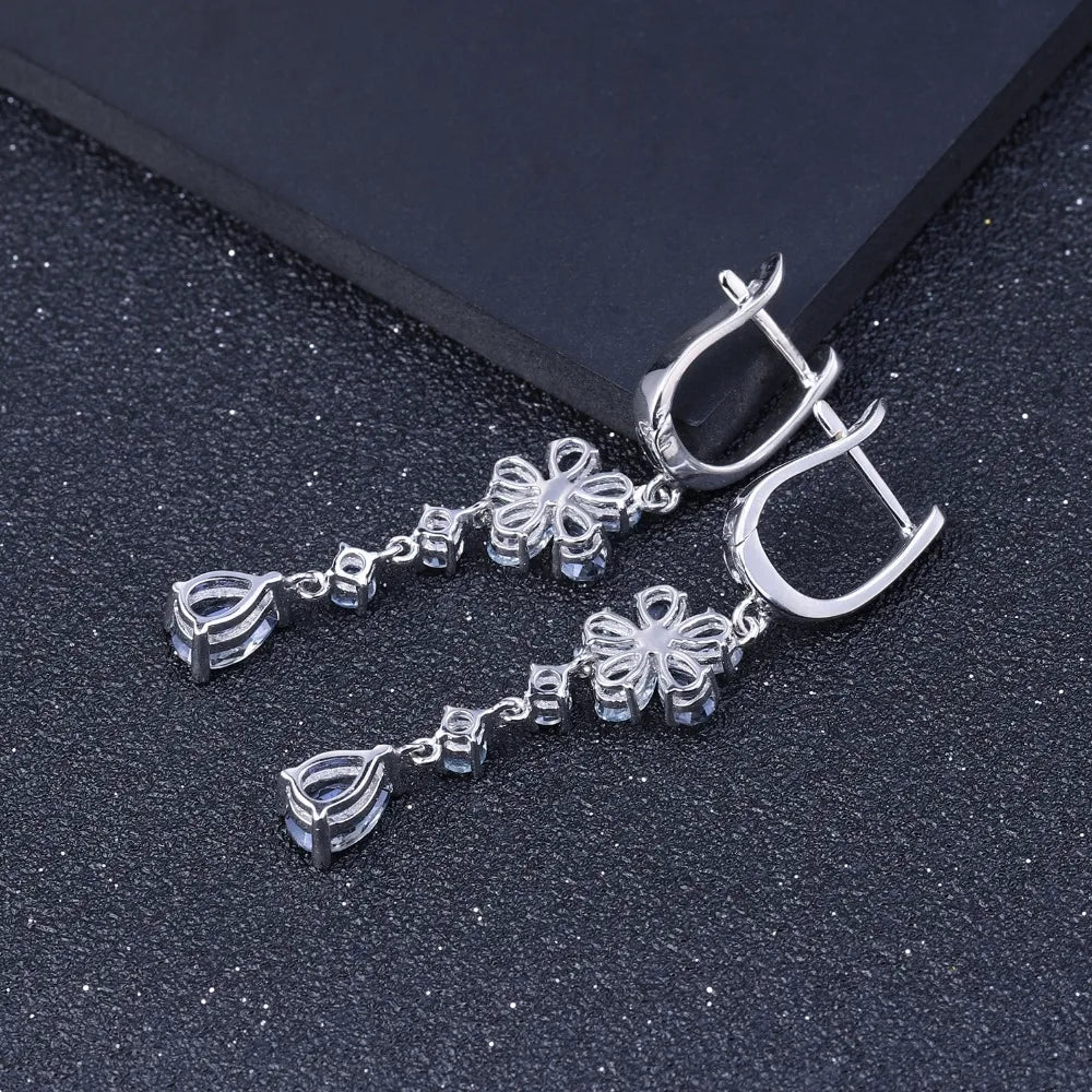 GEM'S BALLET Natural Iolite Blue Mystic Quartz Sky Blue Topaz 925 Sterling Silver Flower Drop Earrings Fine Jewelry for Women