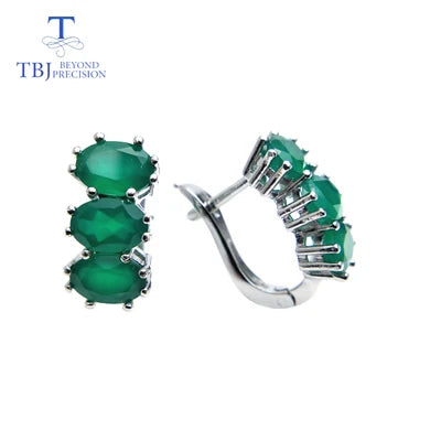 TBJ,natural green agate jewelry set ring earring  925 sterling silver fine natural gemstone jewelry for women mom nice gift