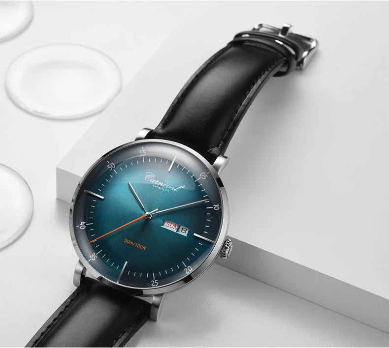 MIYOTA Movement Mechanical Watches Top Brand CARNIVAL Fashion Automatic Watch Men Calendar Week Waterproof Leather Band Sapphire